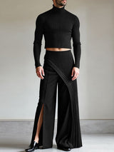 Men's Solid Color Deconstructed Textured Two Pieces Outfit SKUL43726