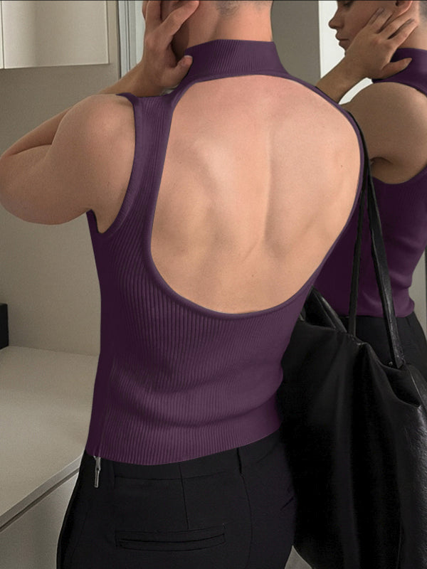 Men's Back Hollow Knitted Texture Tank SKUL38851