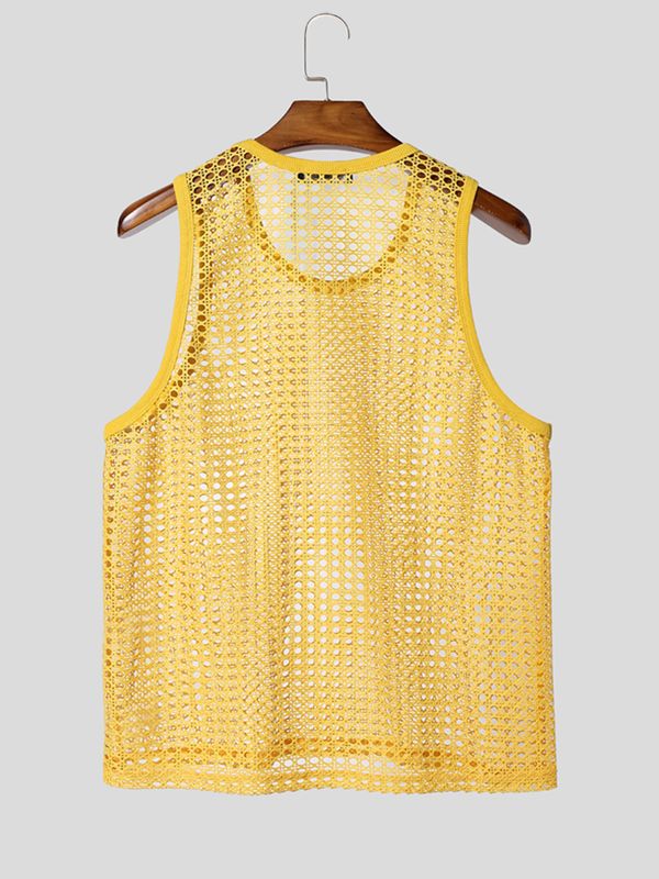 Men's Summer Poolside Beach Crochet Fishnet Knit Tank SKUL69684