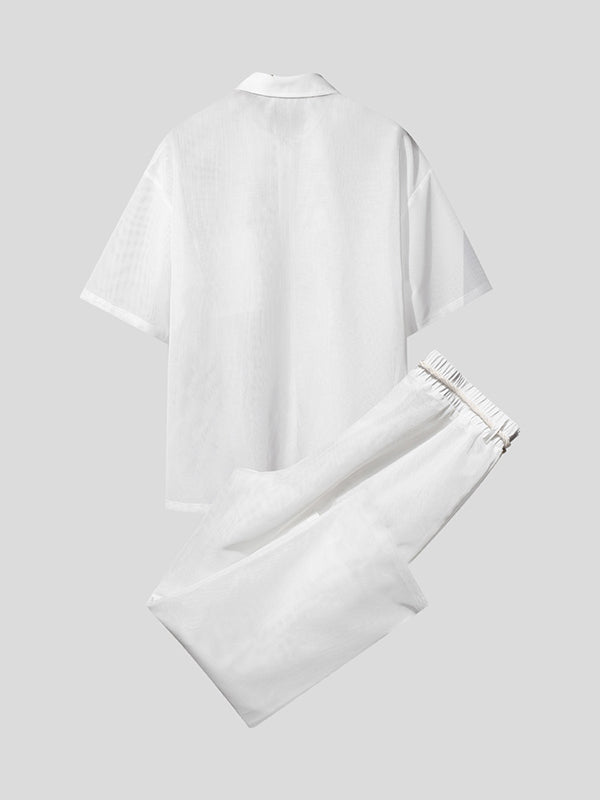 Mens Sheer Mesh Textured Two Pieces Outfit SKUL13934