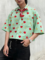 Men's Heart Star Polka Dot Print Half Sleeve Shirt SKUL54683
