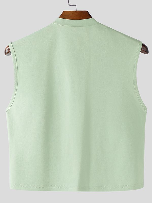 Men's Solid Color Textured Button Tank SKUL46091