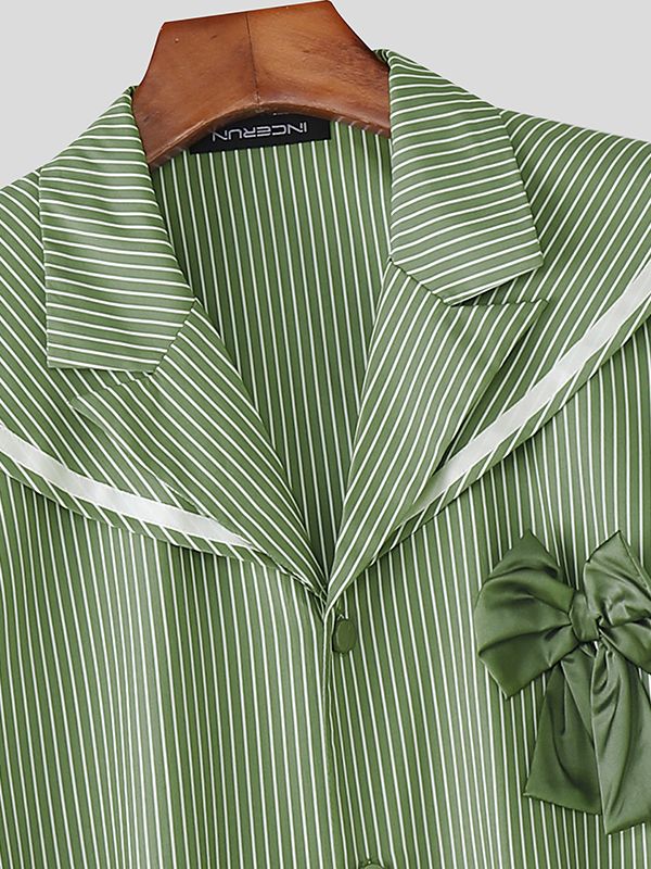 Men's Satin Bow Striped Sailor Collar Shirt SKUL41064