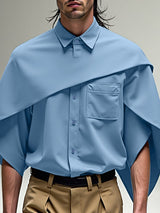 Men's Solid Color Shawl Patchwork Wide Sleeve Shirt SKUL28260
