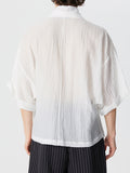 Mens Textured Cutout See Through Half Sleeve Shirt SKUK54977