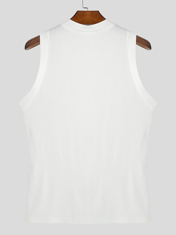 Mens Solid Textured V-Neck Tank SKUL04413