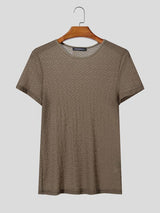 Men's Avant-Garde Geometric Open-Weave Mesh Muscle Fit Short Sleeve T-shirt SKUL72626