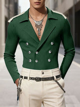 Men's Epaulet Patchwork Knitted Double Breasted Slim Fit Blazer SKUL39881