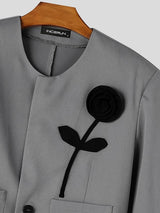 Men's Neo-Chinese Chic Evening Gala 3D Rose Flower Collarless Single Button Cropped Blazer SKUL85944