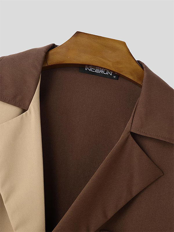 Mens Color-Block Patchwork Long Sleeve Shirt SKUK99735