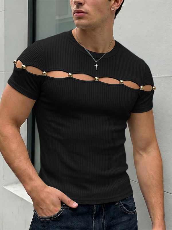 Men's Cut Out Knit Short Sleeve T-shirt SKUL65883