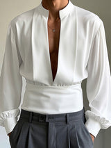 Mens Solid Color Deep V-Neck Long Sleeve Shirt SKUL01100