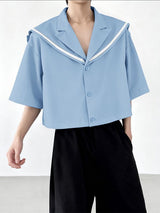 Men's Sailor Collar Contrast Color Short Sleeve Shirt SKUL41297