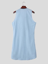 Men's Bohemian Linen Texture Asymmetrical High-Low Hem Tank SKUL75707