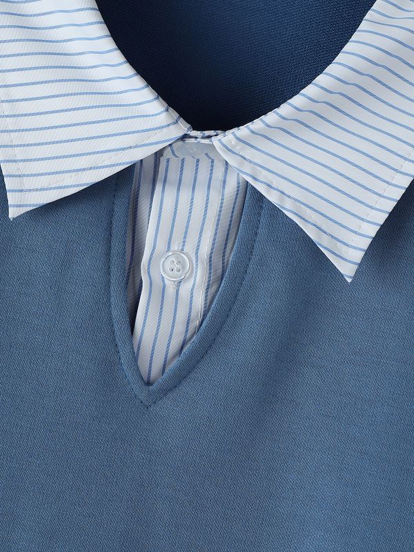 Men's Casual College Preppy Striped Fake Two Piece Short Sleeve Shirt SKUL67312