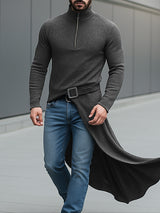 Men's Knit Long Hem High Neck Long Sleeve T-Shirt SKUL28187
