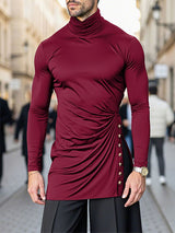 Men's Metal Button High Neck Long Sleeve T Shirt SKUL37662