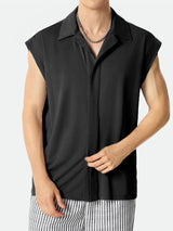 Mens Solid Lapel Casual Sleeveless Shirt SKUK49447