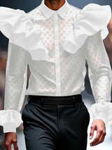 Mens Lace Sheer Long-Sleeve Shirt SKUK88249