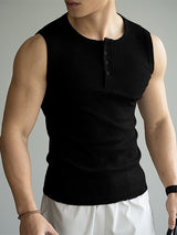 Mens Solid Color Textured Casual Tank SKUL10782