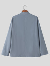 Men's Solid Color Frog Button Long Sleeve Shirt SKUL40230