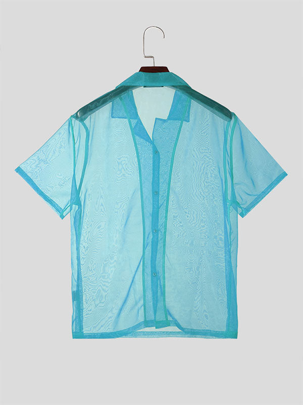 Mens Solid See Through Short Sleeve Shirt SKUK54816