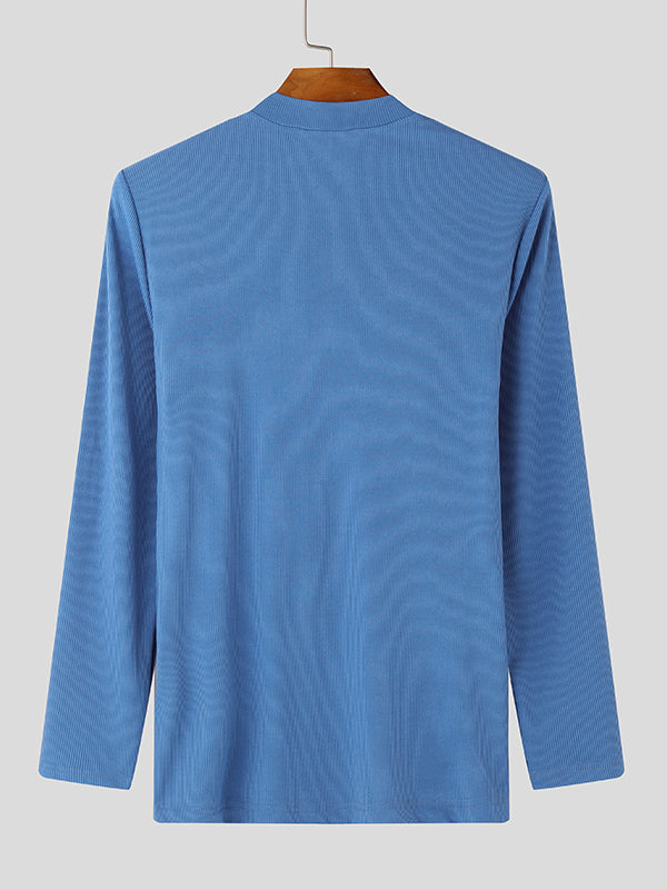 Mens Textured Zipper Long Sleeve T-Shirt SKUK84389