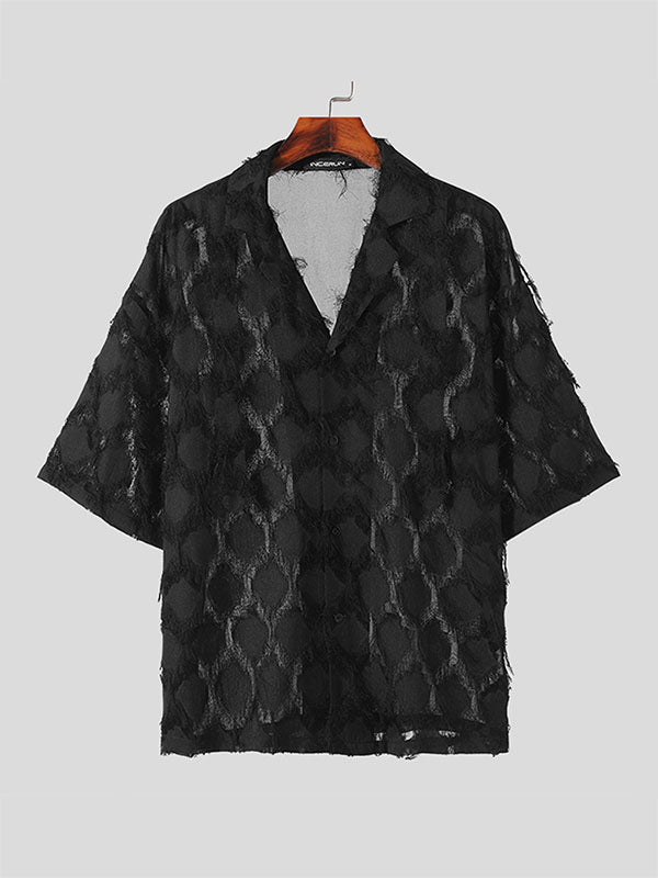 Mens Solid Color Fringed 3/4 Length Sleeve Shirt SKUK71609