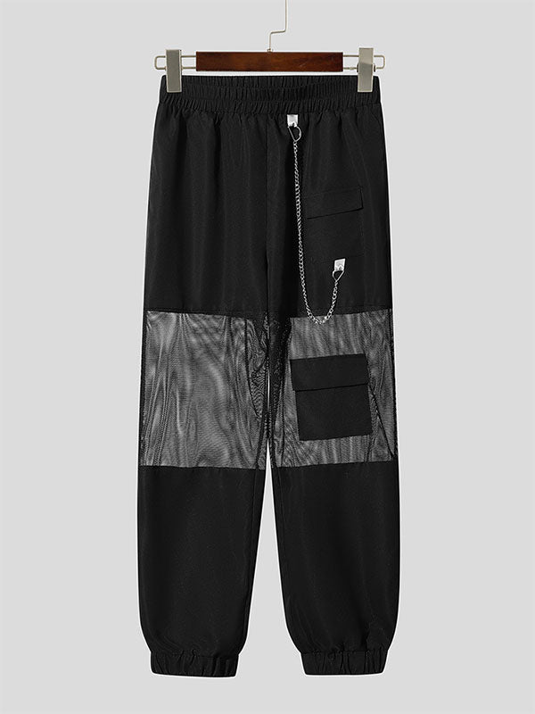 Mens Sheer Mesh Patchwork Casual Long Pant SKUL02105