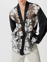 Mens Floral Print Mesh See Through Shirt SKUK66765