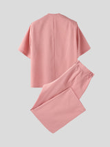 Mens Solid Color Loose Fit Two Pieces Outfit SKUL15638