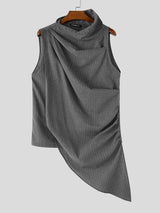 Men's Avant-Garde Pinstripe Asymmetrical Draped Cowl Neck Tank SKUL58932
