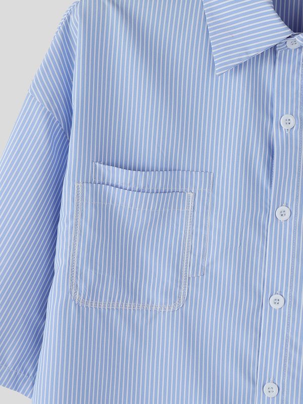 Men's City Boy Oversized Pinstripe Half Sleeve Shirt SKUL59597