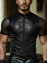 Men's Glitter Sheer Mesh Patchwork Short Sleeve T-Shirt SKUL12896