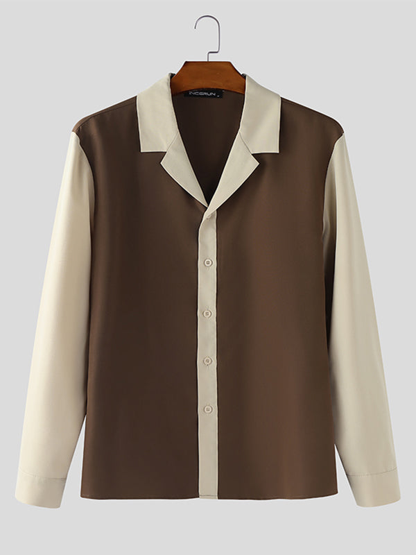 Men's Contrast Casual Long Sleeve Shirt SKUL30367