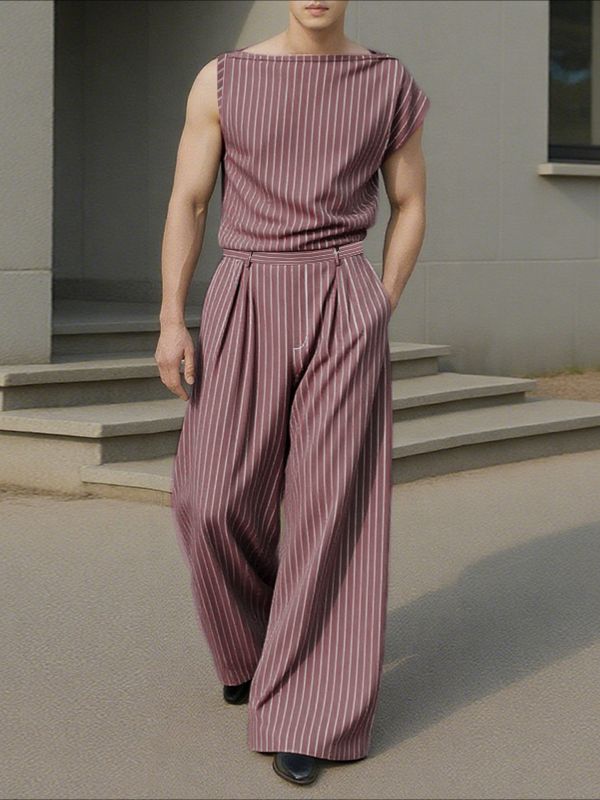 Men's Striped One-Shoulder Two Pieces Outfit SKUL35006