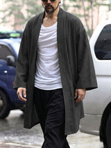 Men's Japanese Zen Striped Patch Pocket Open Front Wide Sleeve Cardigan SKUL72503