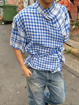 Men's Plaid Waist-Fitted Short Sleeve Shirt SKUL46080