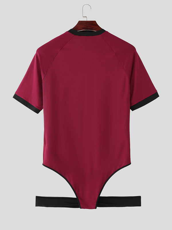 Men's Colorblock Crew Neck Short Sleeve Bodysuit SKUL21117