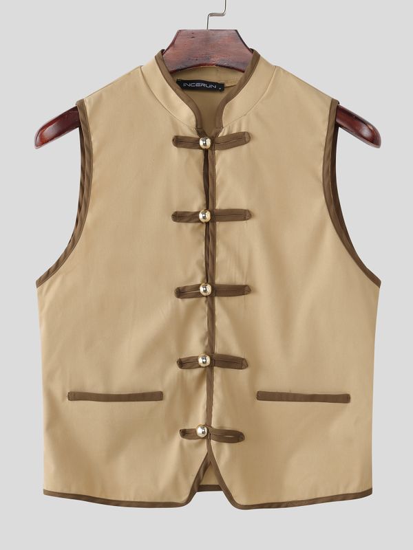 Men's Avant-Garde New Chinese Style Gold Spherical Toggles Waistcoat SKUL62048