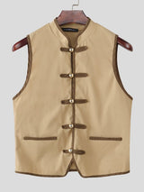 Men's Avant-Garde New Chinese Style Gold Spherical Toggles Waistcoat SKUL62048