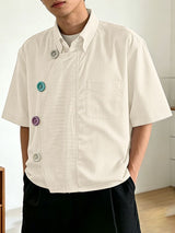 Men's Asymmetrical Striped Patchwork Oversized Colorful Button Shirt SKUL60812