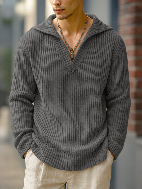 Men's Knit Textured Pullover Long Sleeve Sweater SKUL28247