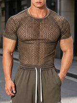 Men's Avant-Garde Geometric Open-Weave Mesh Muscle Fit Short Sleeve T-shirt SKUL72626