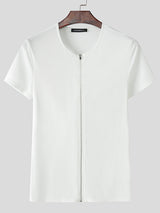 Mens Textured Zip-Up Short Sleeve T-Shirt SKUL01341