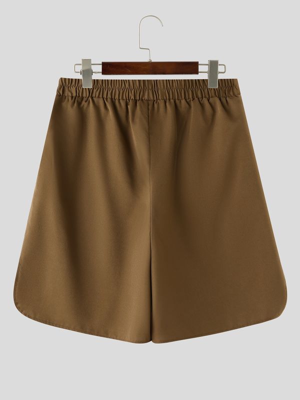 Men's Japanese Cityboy Minimalist High-Elastic Wide Waistband Side-Slit Five-Point Short SKUL69605