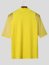 Men's Avant-Garde High-Street Semi-High Collar Mesh Panel Sheer Half Sleeve T-shirt SKUL63175