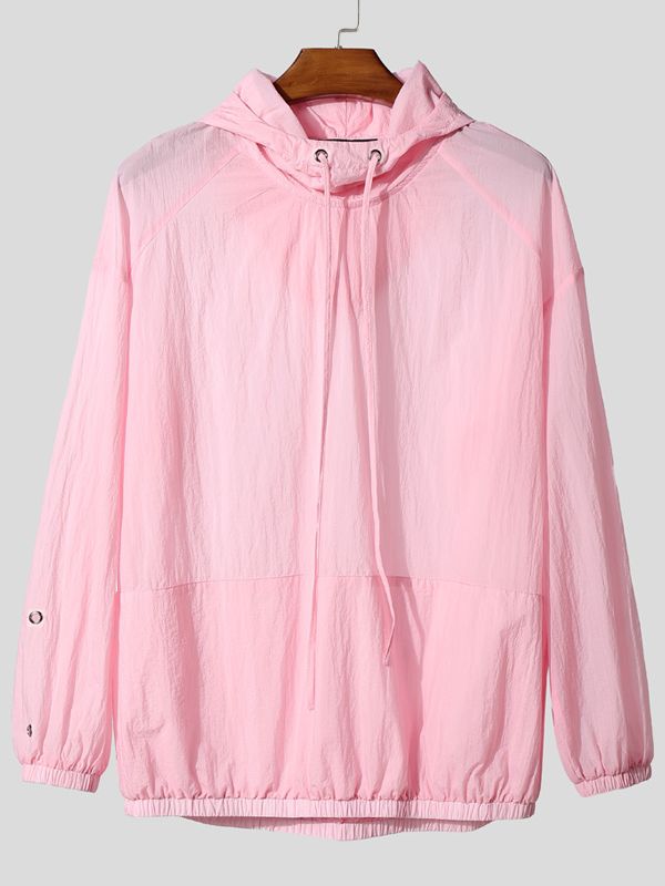 Men's Solid Sheer Long Sleeve Hooded Sweatshirt SKUL28415