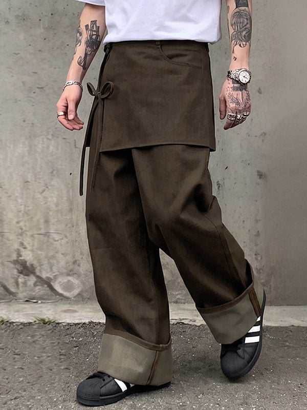 Men's Retro Party Ribbon Wrap Front Turn-Up Wide Cuff Loose Pant SKUL80624