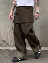 Men's Retro Party Ribbon Wrap Front Turn-Up Wide Cuff Loose Pant SKUL80624